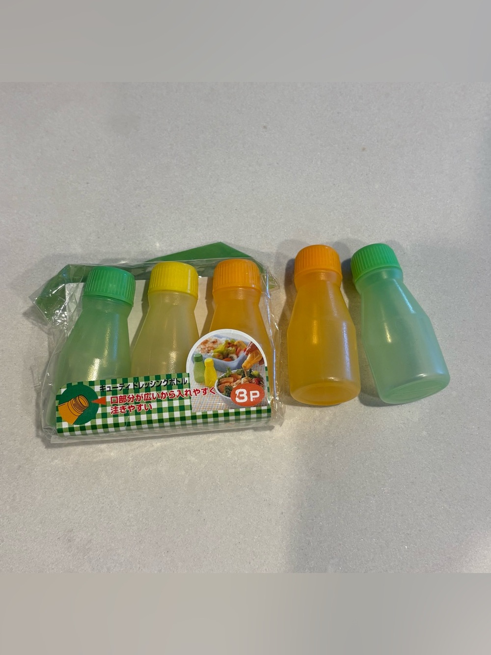 Reusable Green and Yellow mini Condiment Bottles - 5